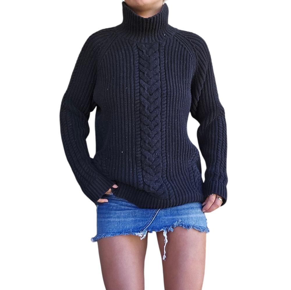 Lululemon Bring the Cozy black cable knit turtleneck sweater cotton size 10